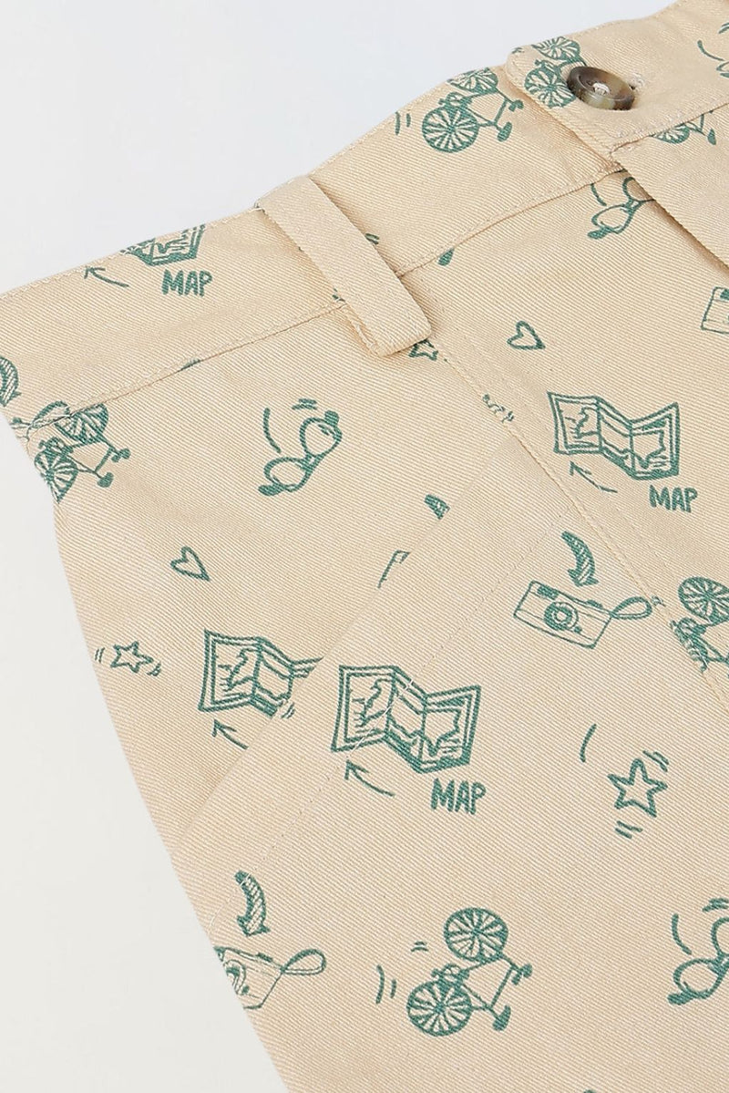 Spunkies Girls Beige Geometric Print Button and Zip Shorts