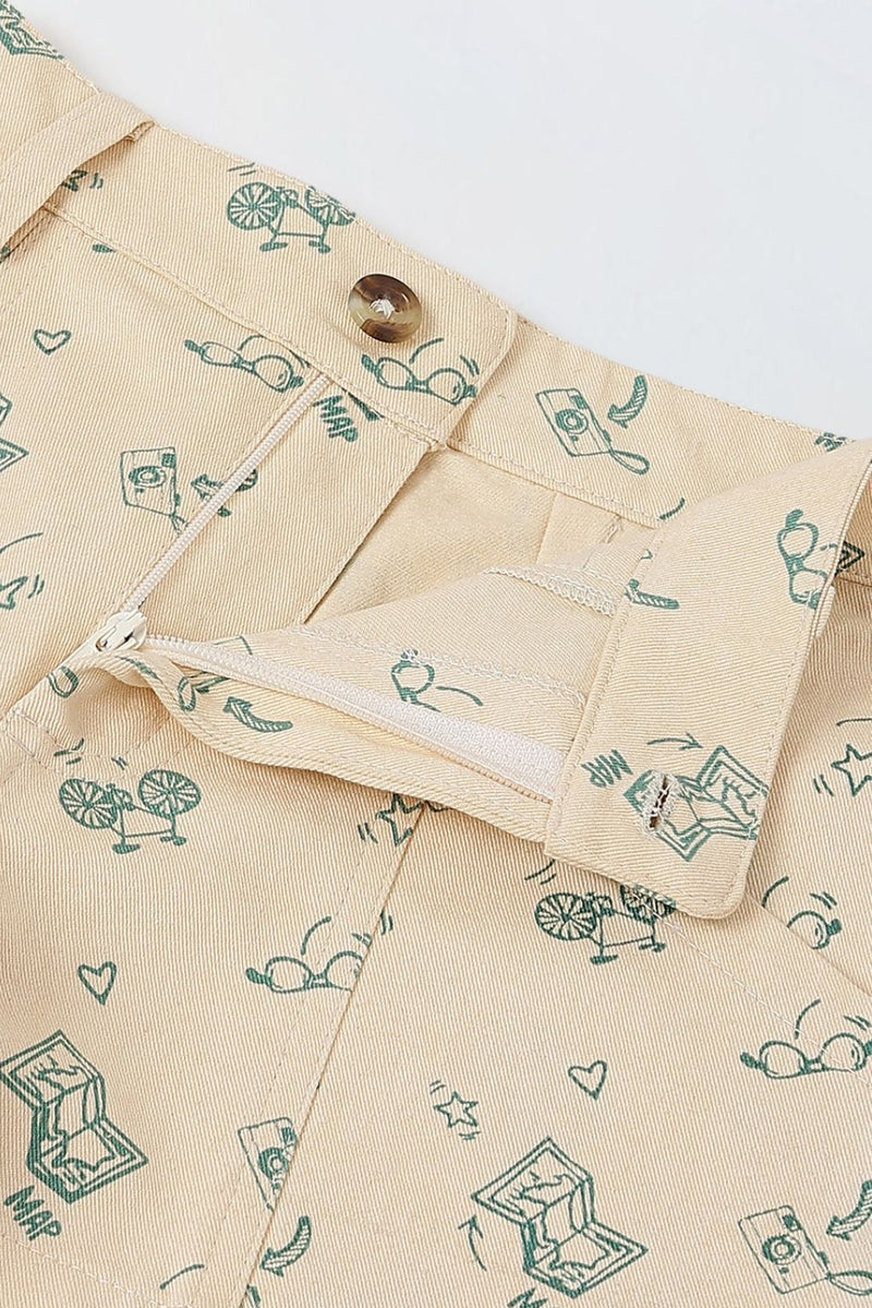 Spunkies Girls Beige Geometric Print Button and Zip Shorts