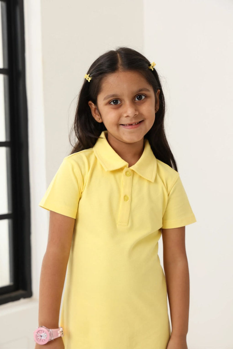 Spunkies Yellow Girls Solid Collared Short Sleeves T-Shirt Dress