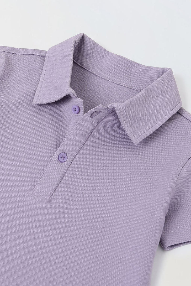 Spunkies Purple Girls Solid Collared Short Sleeves T-Shirt Dress