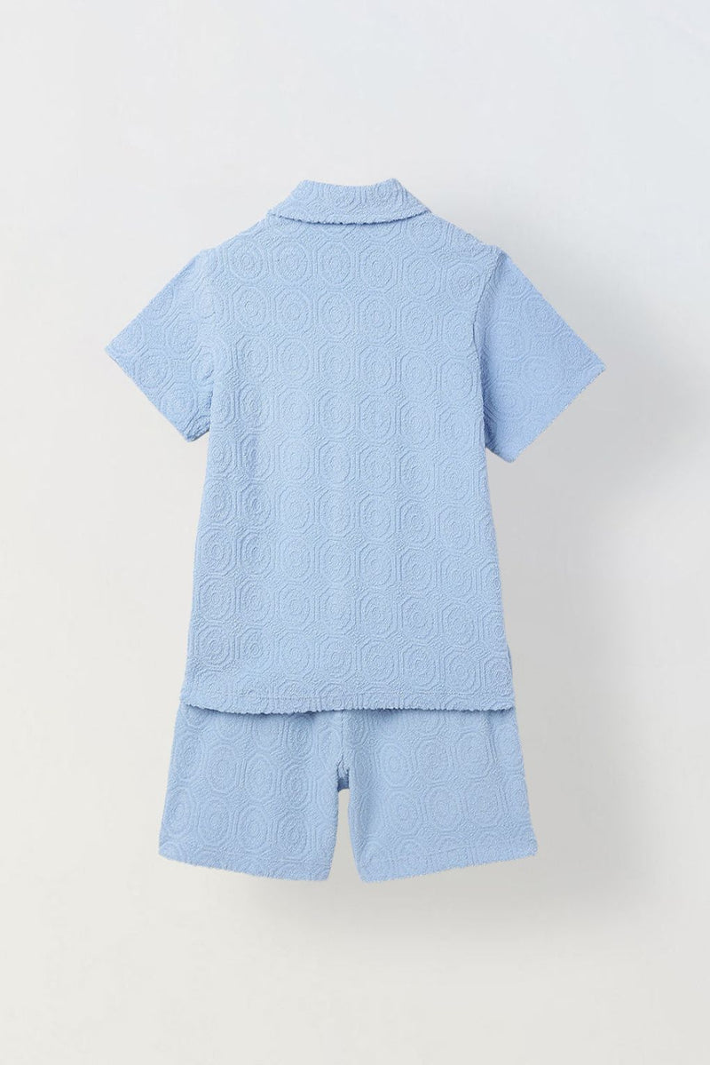 Spunkies Boys Cotton Jacquard Blue Polo T-shirt and Shorts Set