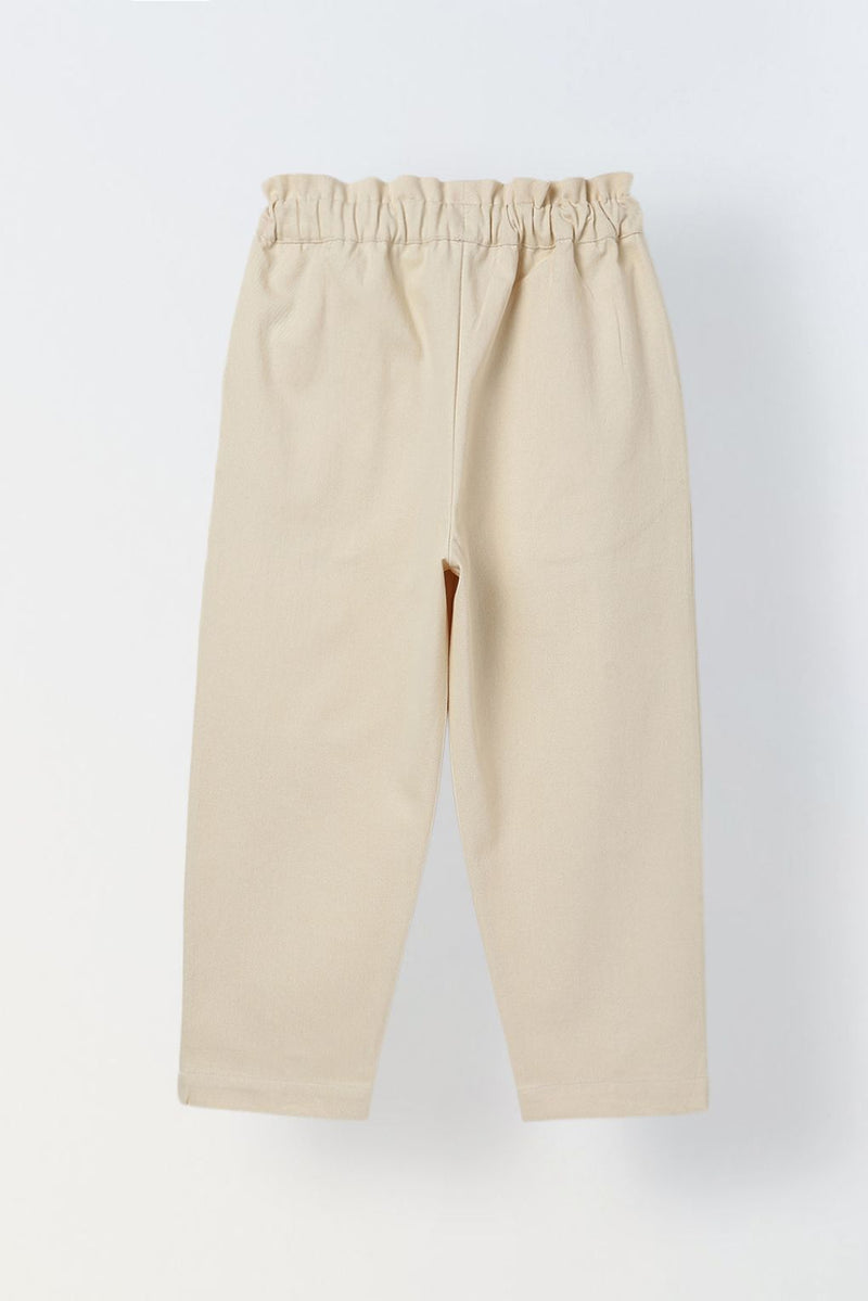 Spunkies Girls Beige Solid Elasticated Waist Single Pleated Trousers