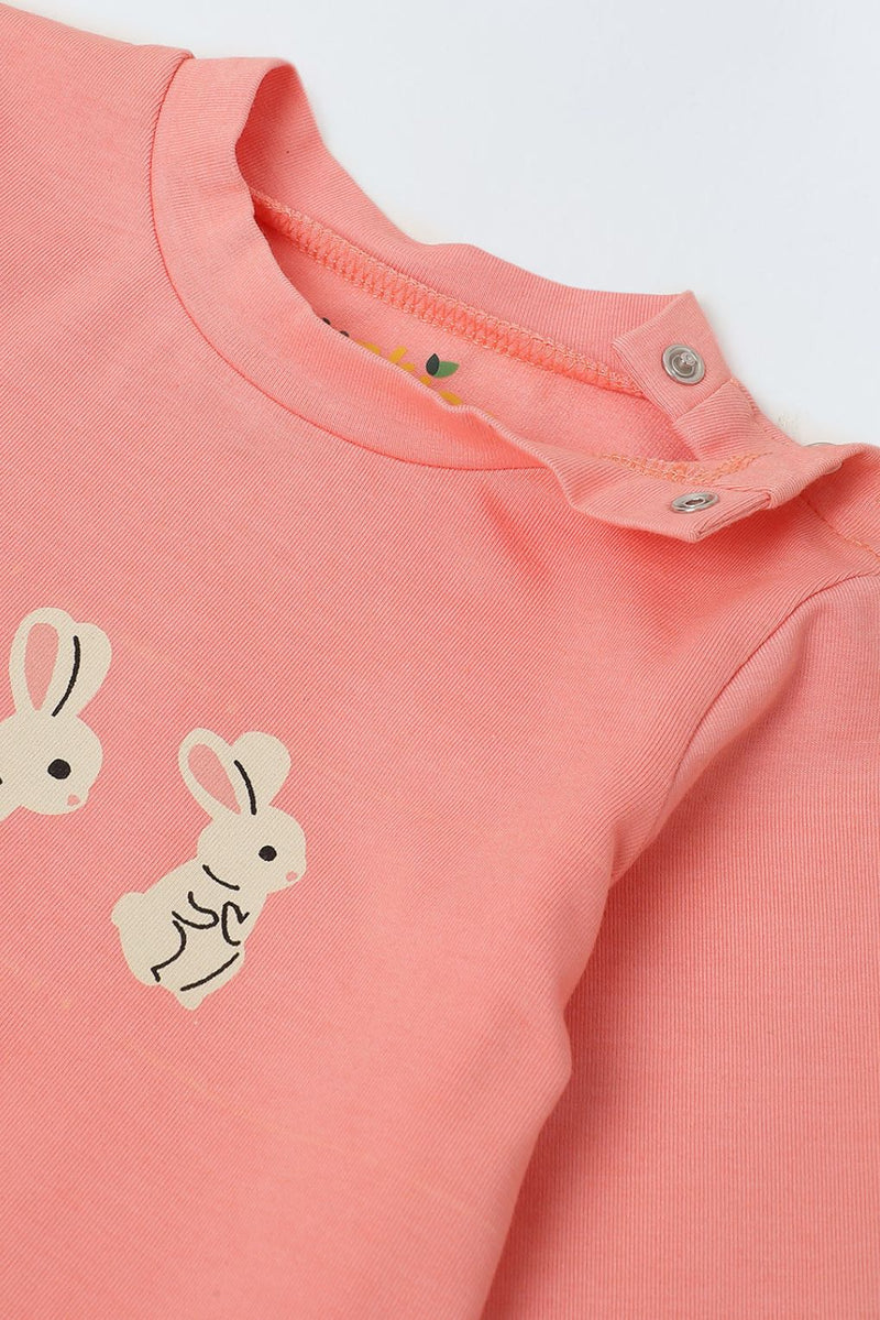 Spunkies Infant Cotton Pink Full Sleeve Rabbit Printed Sets