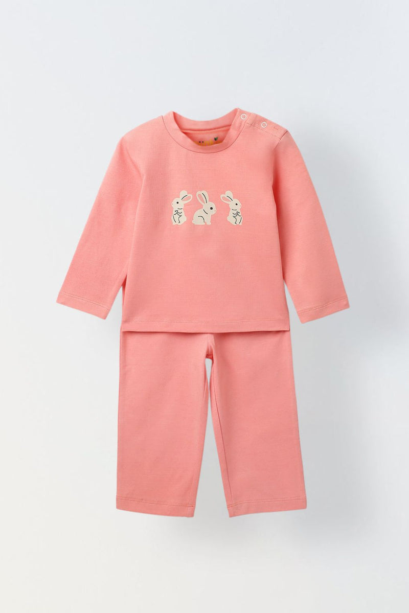 Spunkies Infant Cotton Pink Full Sleeve Rabbit Printed Sets