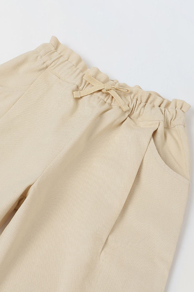Spunkies Girls Beige Solid Elasticated Waist Single Pleated Trousers