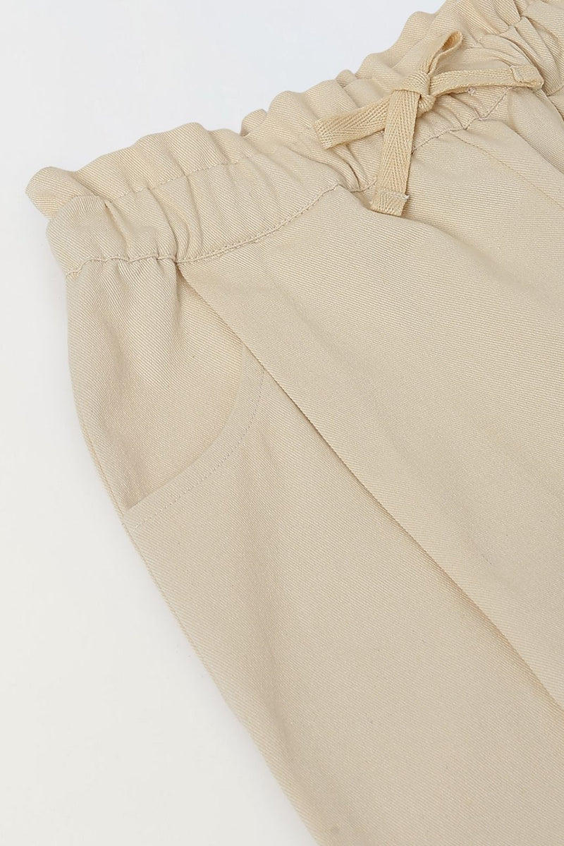 Spunkies Girls Beige Solid Elasticated Waist Single Pleated Trousers