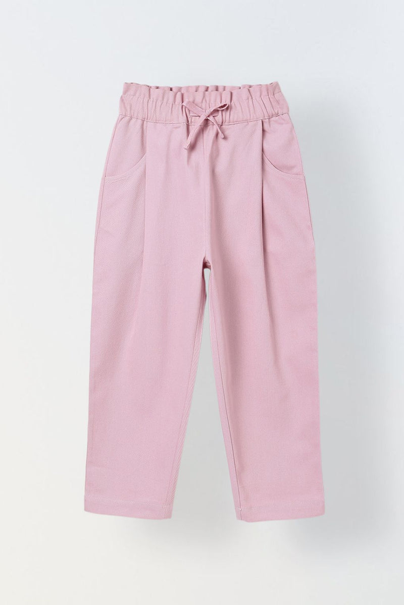Spunkies Girls Pink Solid Elasticated Waist Single Pleated Trousers