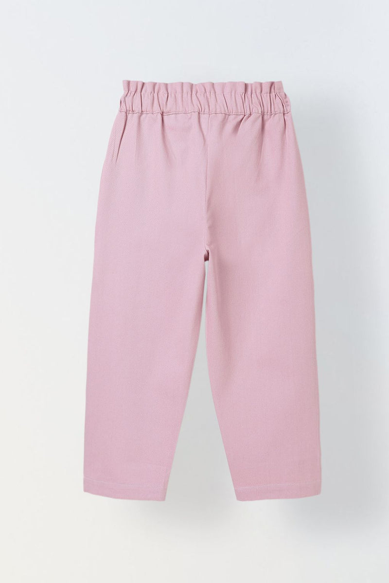 Spunkies Girls Pink Solid Elasticated Waist Single Pleated Trousers