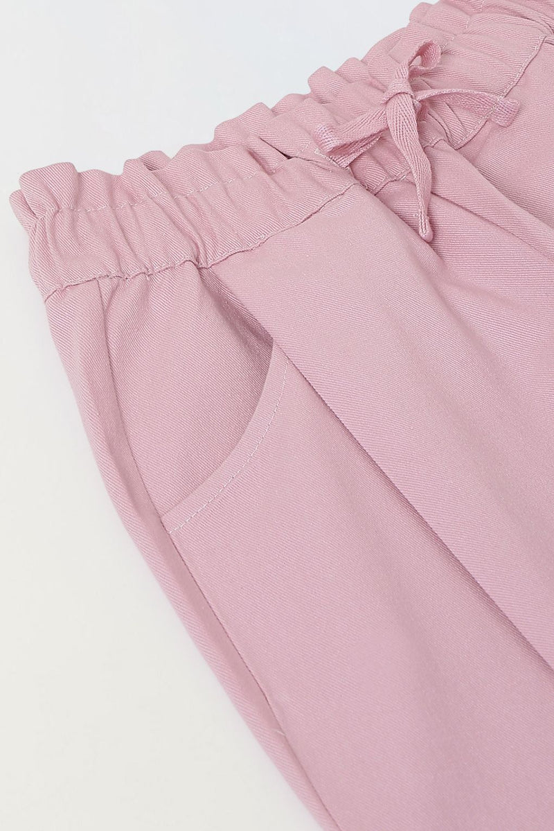 Spunkies Girls Pink Solid Elasticated Waist Single Pleated Trousers