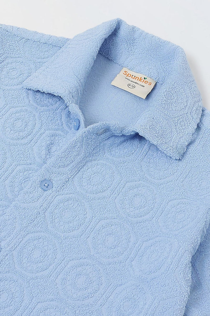 Spunkies Boys Cotton Jacquard Blue Polo T-shirt and Shorts Set
