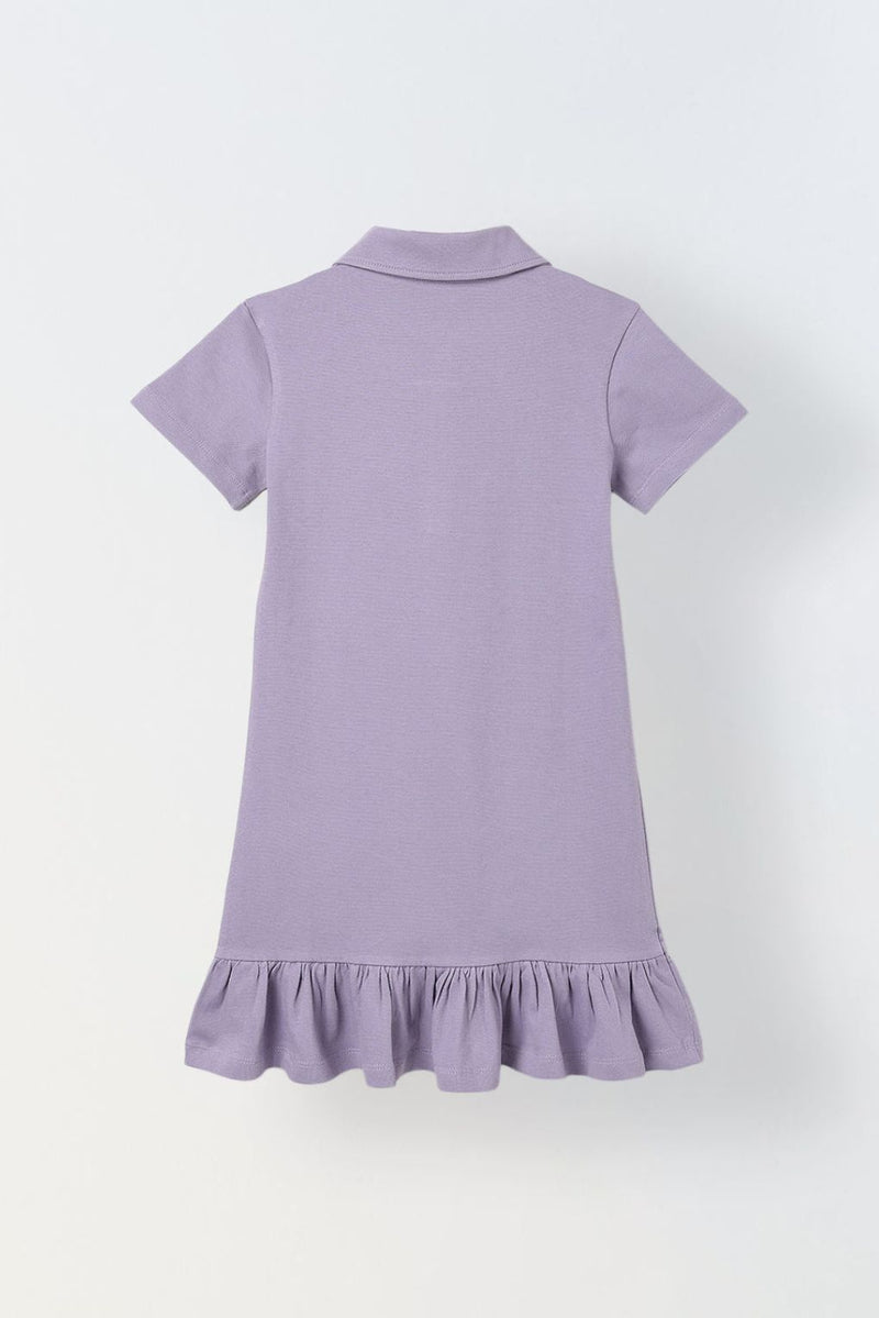 Spunkies Purple Girls Solid Collared Short Sleeves T-Shirt Dress