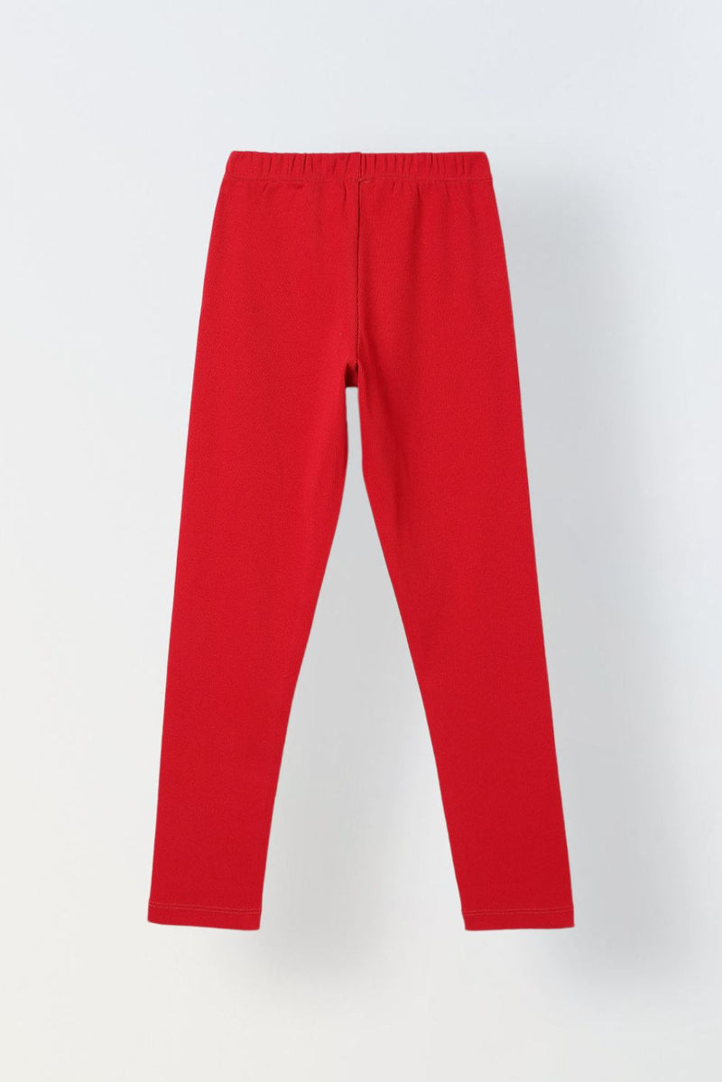 Spunkies Girls Red Ribbed Fitted Leggings