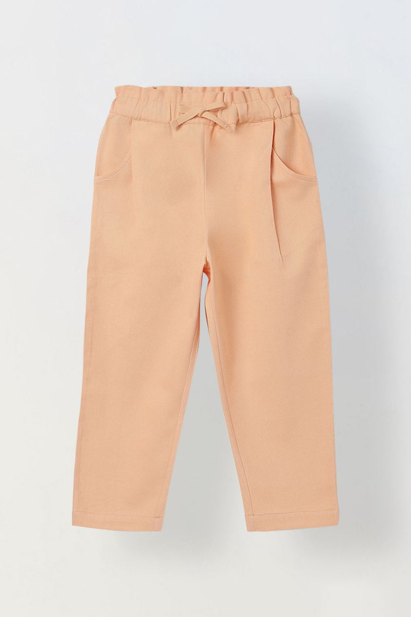 Spunkies Girls Peach Solid Elasticated Waist Single Pleated Trousers