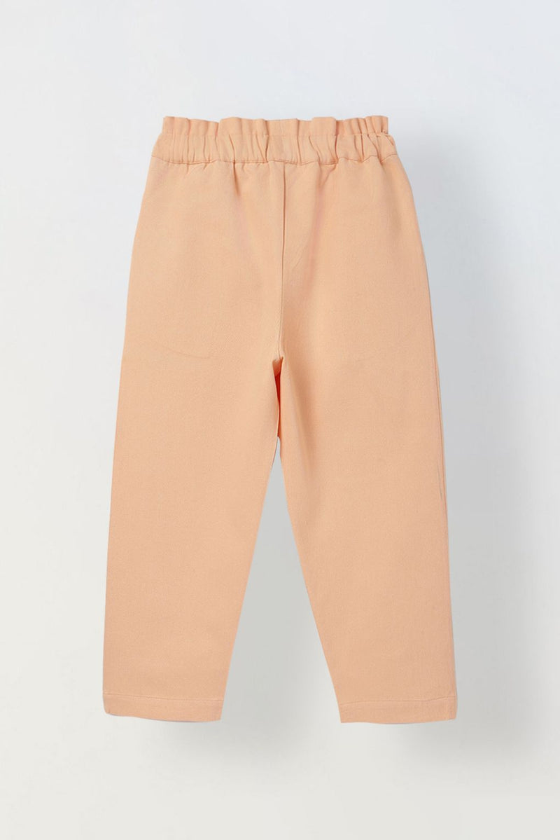 Spunkies Girls Peach Solid Elasticated Waist Single Pleated Trousers