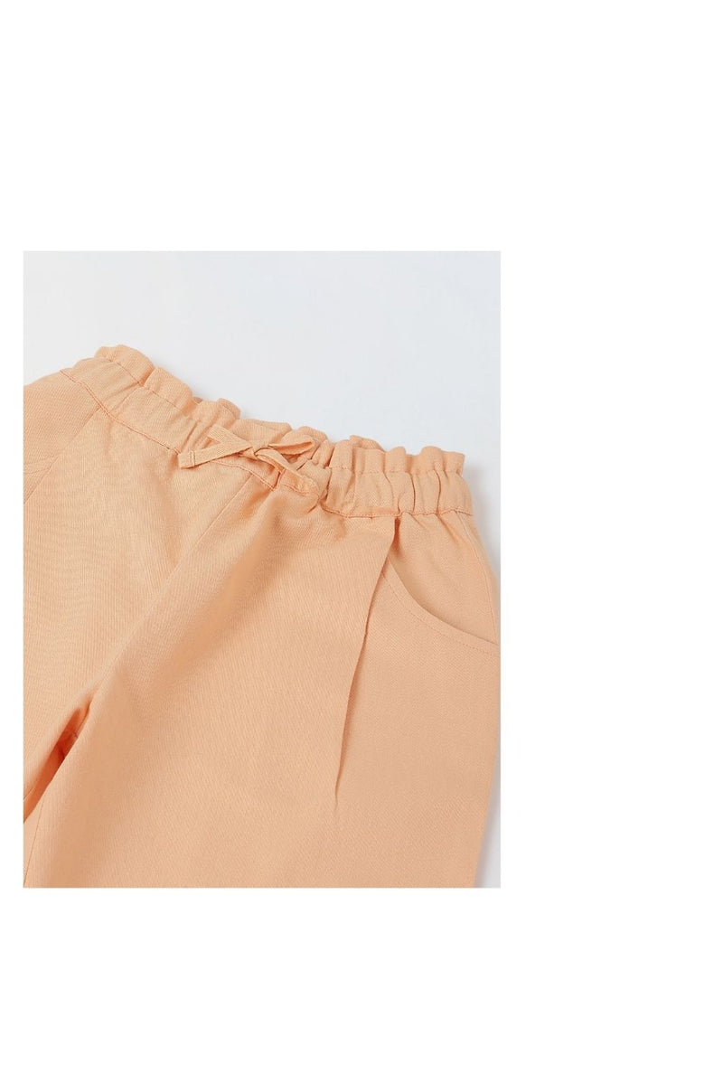 Spunkies Girls Peach Solid Elasticated Waist Single Pleated Trousers