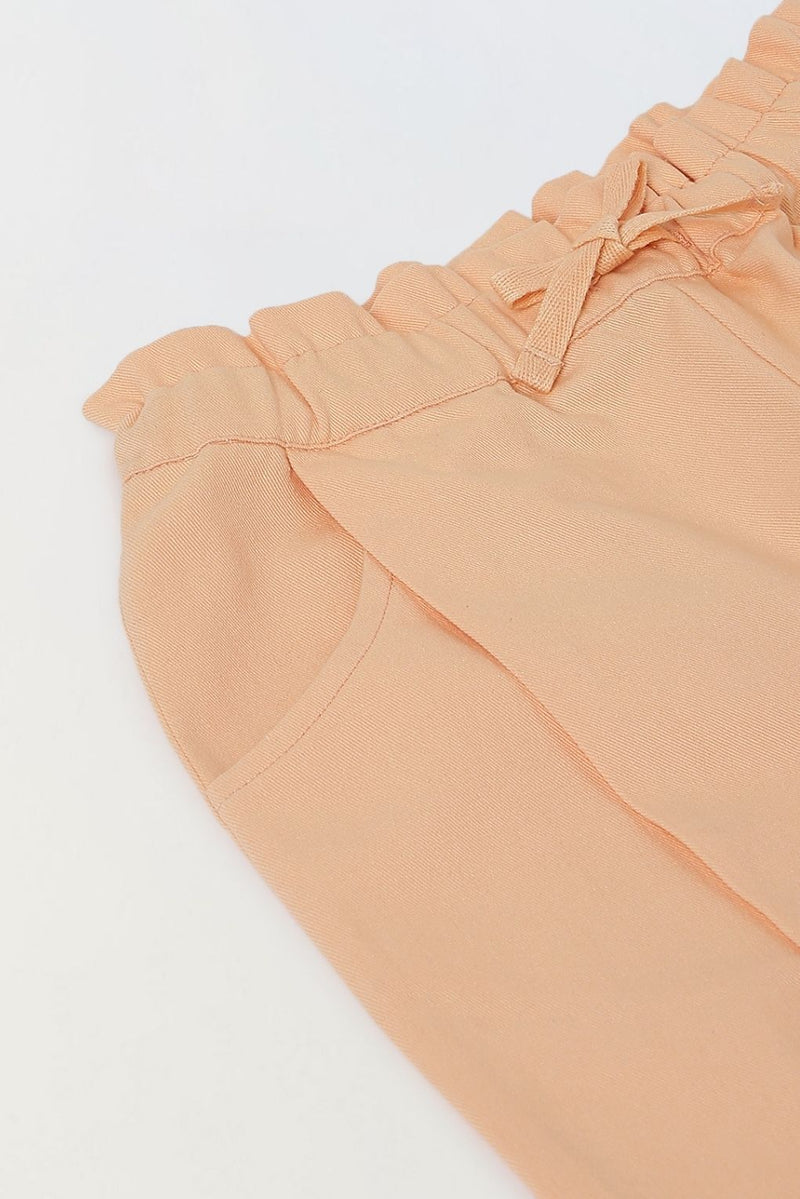 Spunkies Girls Peach Solid Elasticated Waist Single Pleated Trousers
