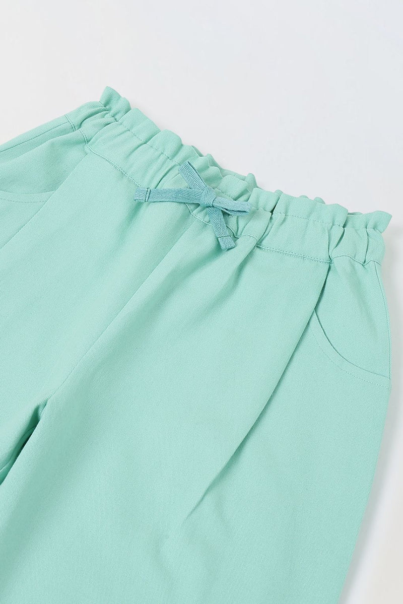 Spunkies Girls Green Solid Elasticated Waist Single Pleated Trousers