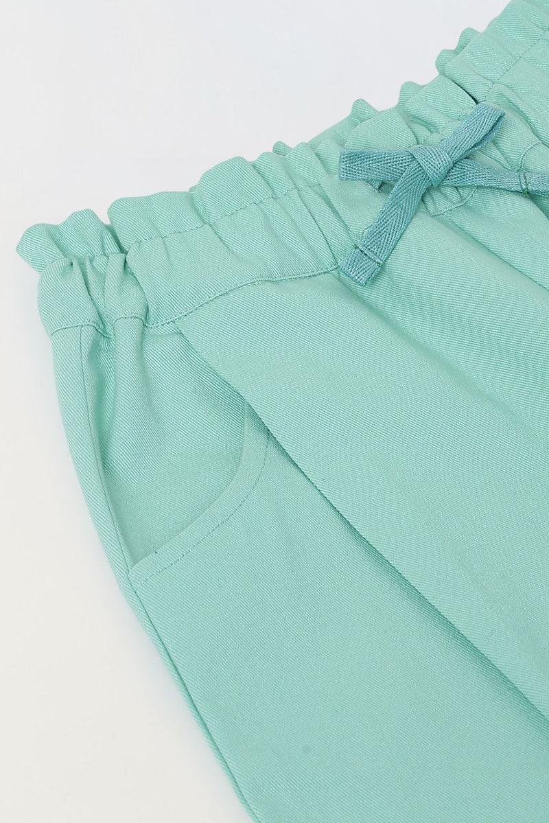 Spunkies Girls Green Solid Elasticated Waist Single Pleated Trousers