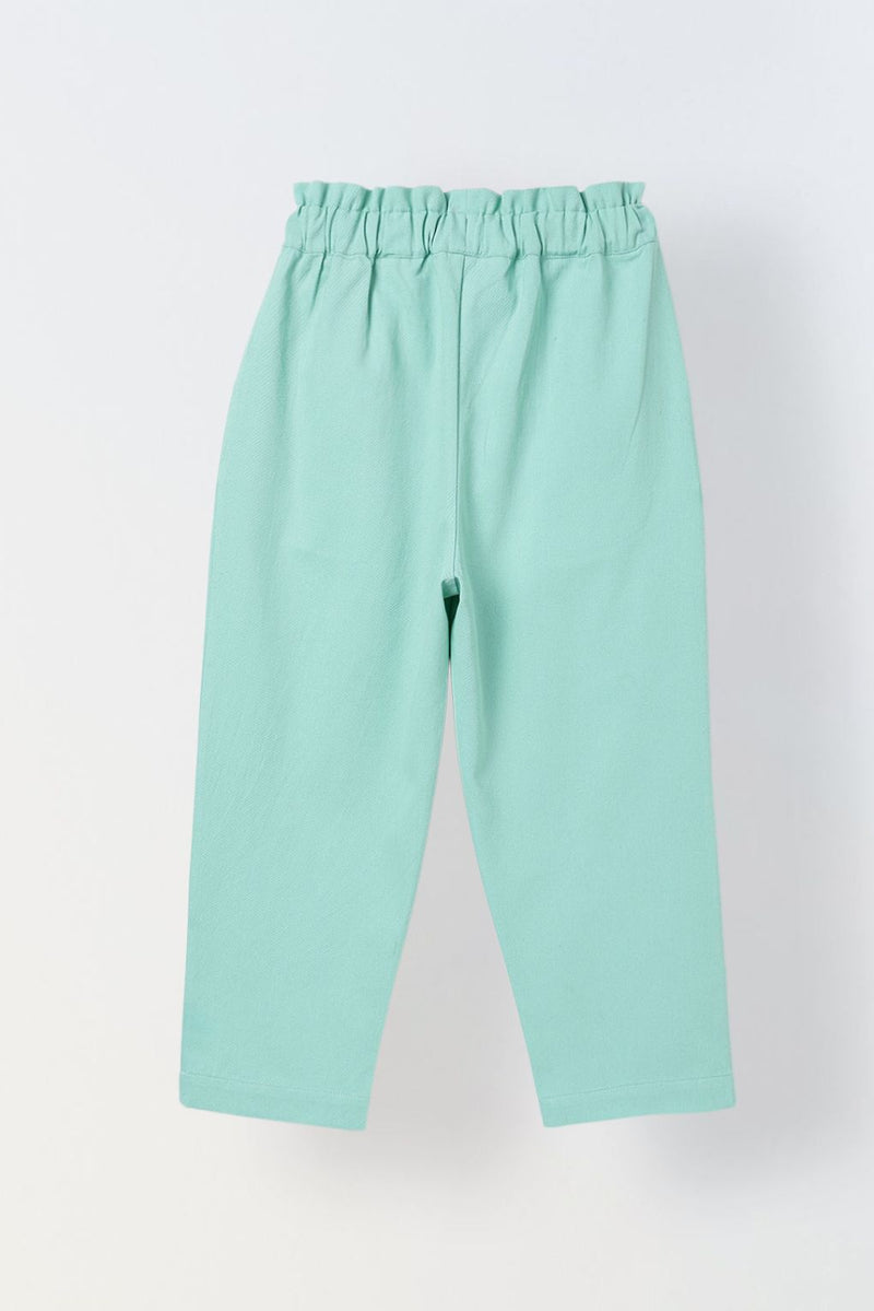 Spunkies Girls Green Solid Elasticated Waist Single Pleated Trousers