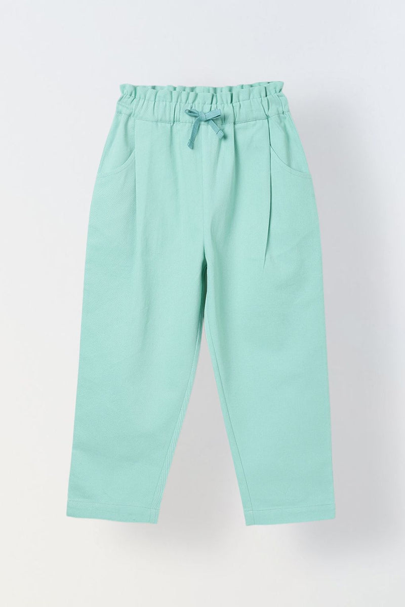 Spunkies Girls Green Solid Elasticated Waist Single Pleated Trousers