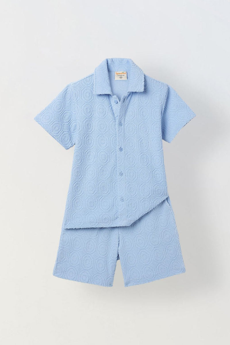 Spunkies Boys Cotton Jacquard Blue Polo T-shirt and Shorts Set