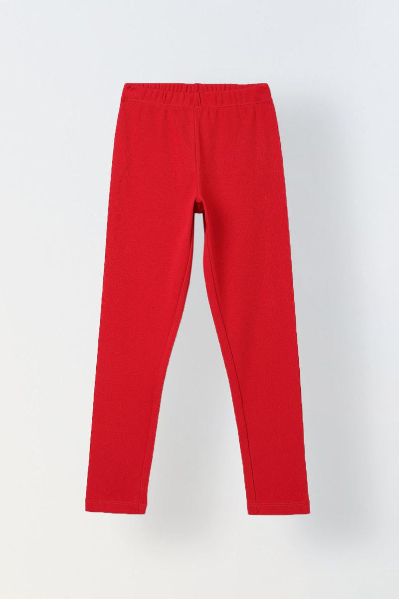 Spunkies Girls Red Ribbed Fitted Leggings
