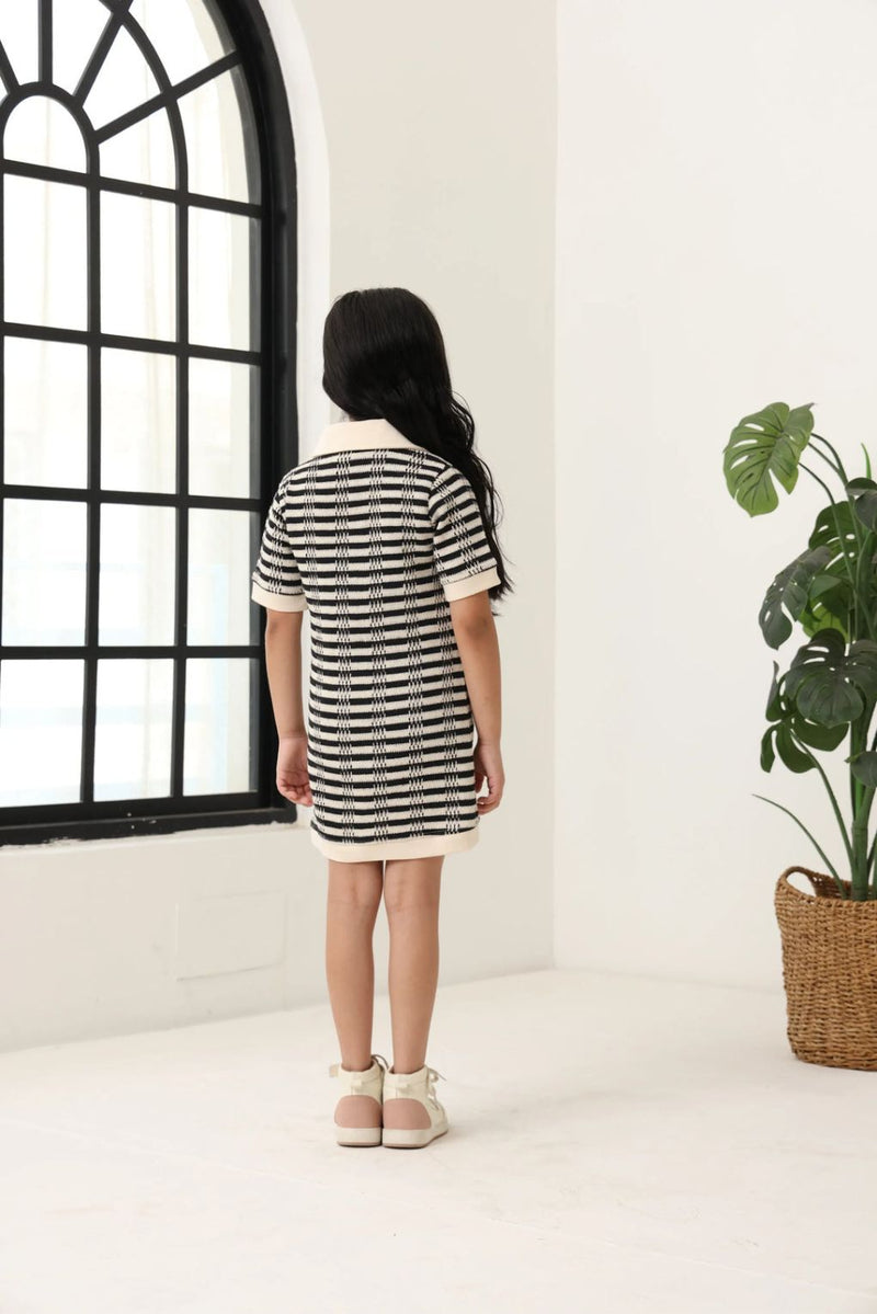 Spunkies Black Girls Crochet Striped Spread Collar Short Sleeves Shirt Dress