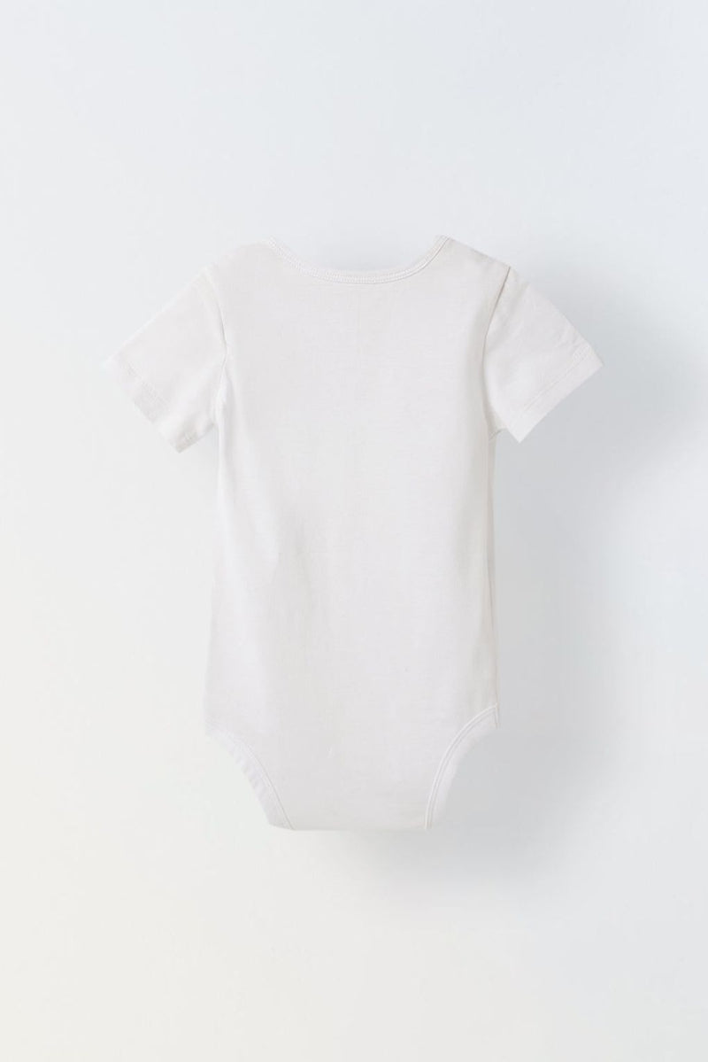 Spunkies Infant Cotton White Half Sleeve Printed Romper