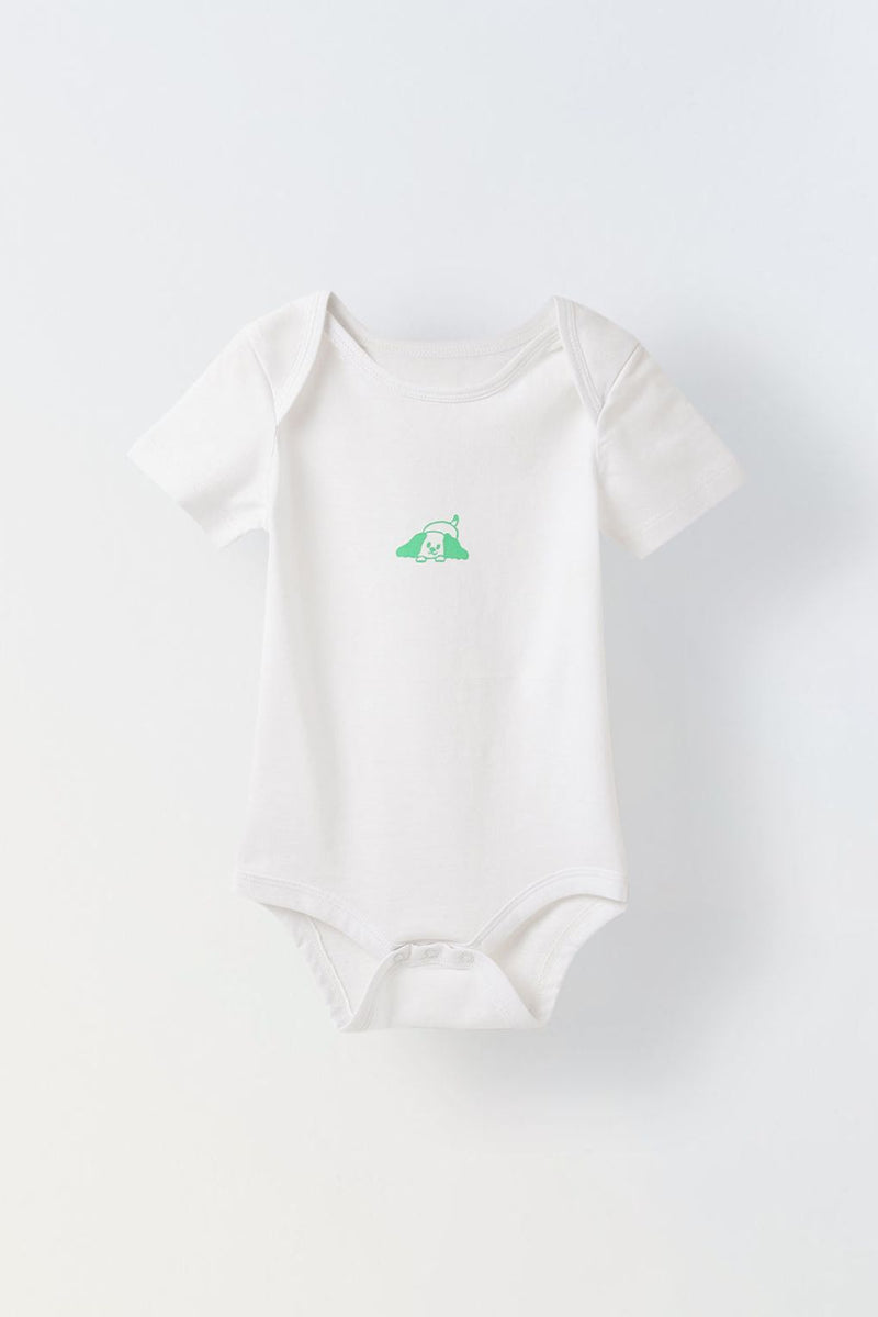 Spunkies Infant Cotton White Half Sleeve Printed Romper