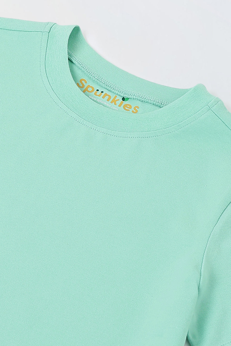 Spunkies Unisex Green Solid Crew Neck Short Sleeves T-Shirt and Shorts Set