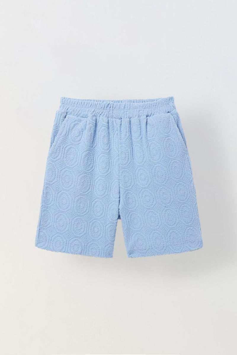 Spunkies Boys Cotton Jacquard Blue Polo T-shirt and Shorts Set