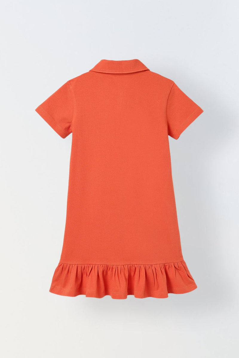 Spunkies Red Girls Solid Collared Short Sleeves T-Shirt Dress
