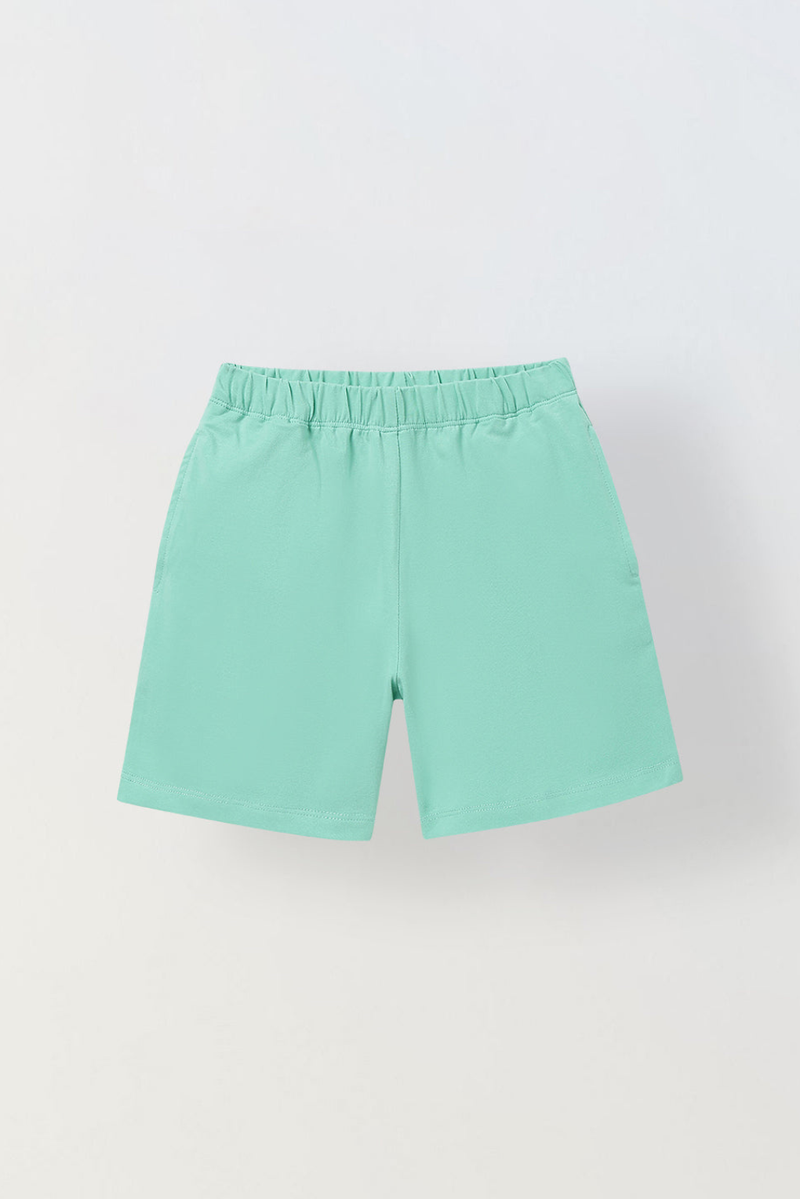 Spunkies Unisex Green Solid Crew Neck Short Sleeves T-Shirt and Shorts Set
