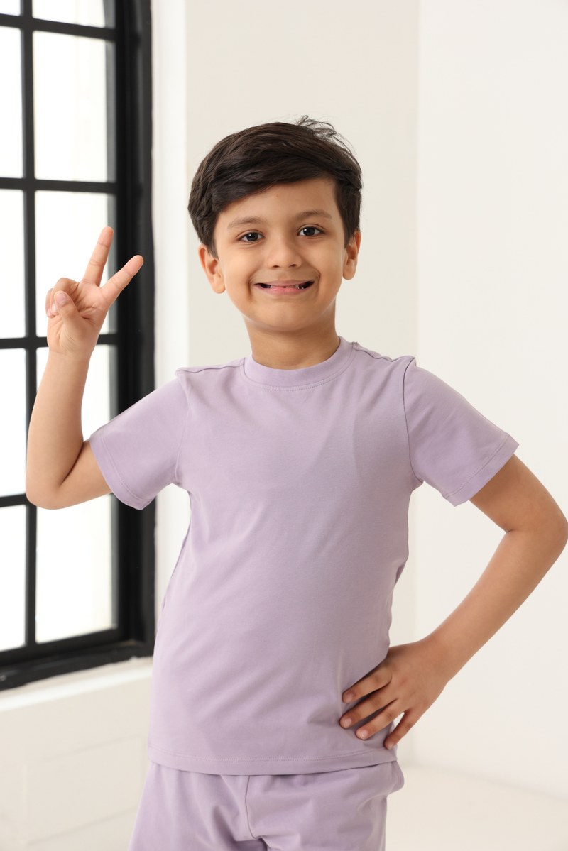 Spunkies Unisex Purple Solid Crew Neck Short Sleeves T-Shirt and Shorts Set