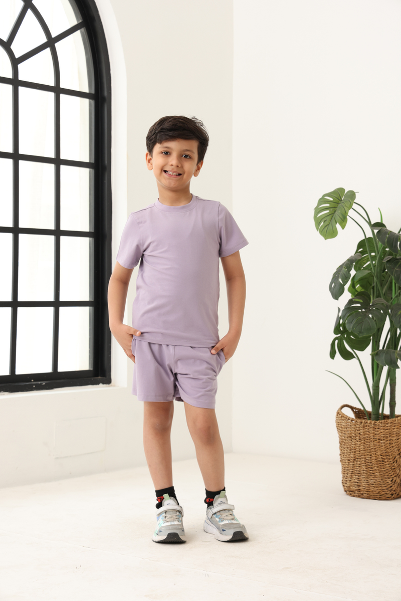 Spunkies Unisex Purple Solid Crew Neck Short Sleeves T-Shirt and Shorts Set