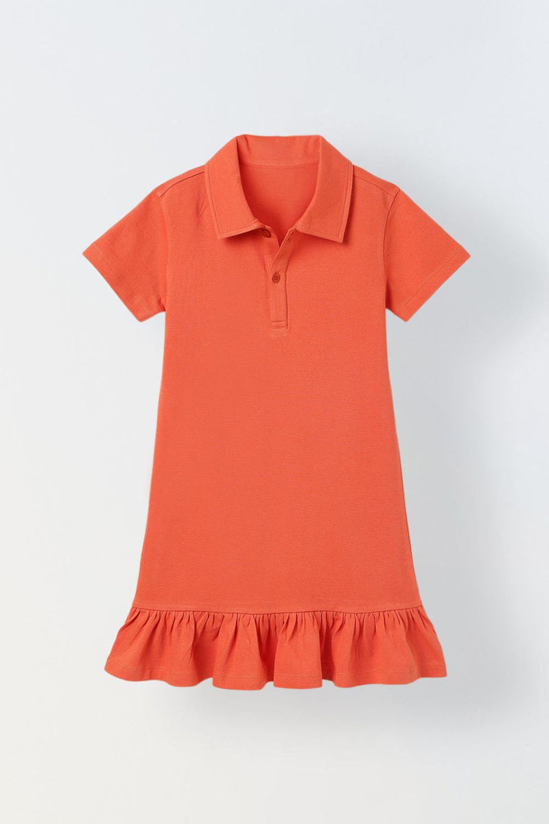 Spunkies Red Girls Solid Collared Short Sleeves T-Shirt Dress