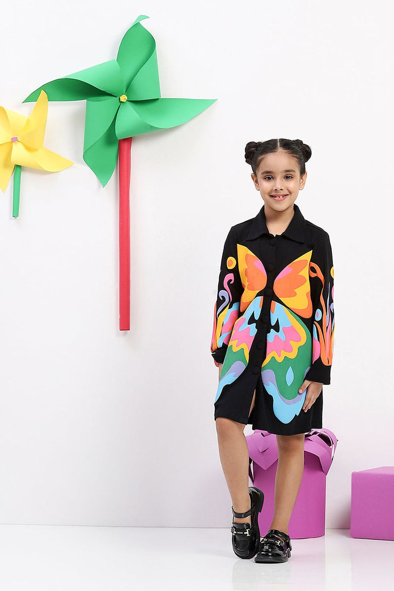 Spunkies Girls' Black Butterfly Shirt Jacket