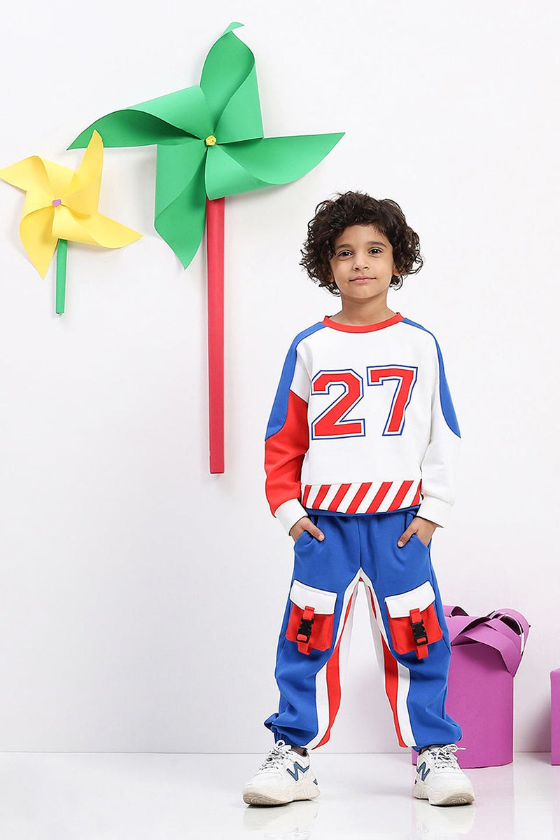 Spunkies Boys' "27" Graphic Sports Tracksuit with Utility Pockets - Bold & Functional Two-Piece Set