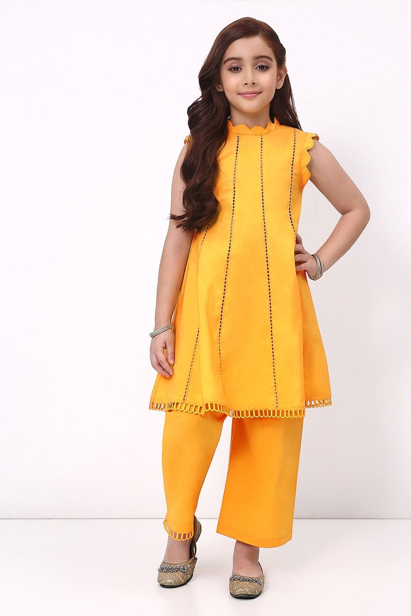 Spunkies Girls Orange Ethnic Sleeveless Kurta with Palazzo Co-ord Set