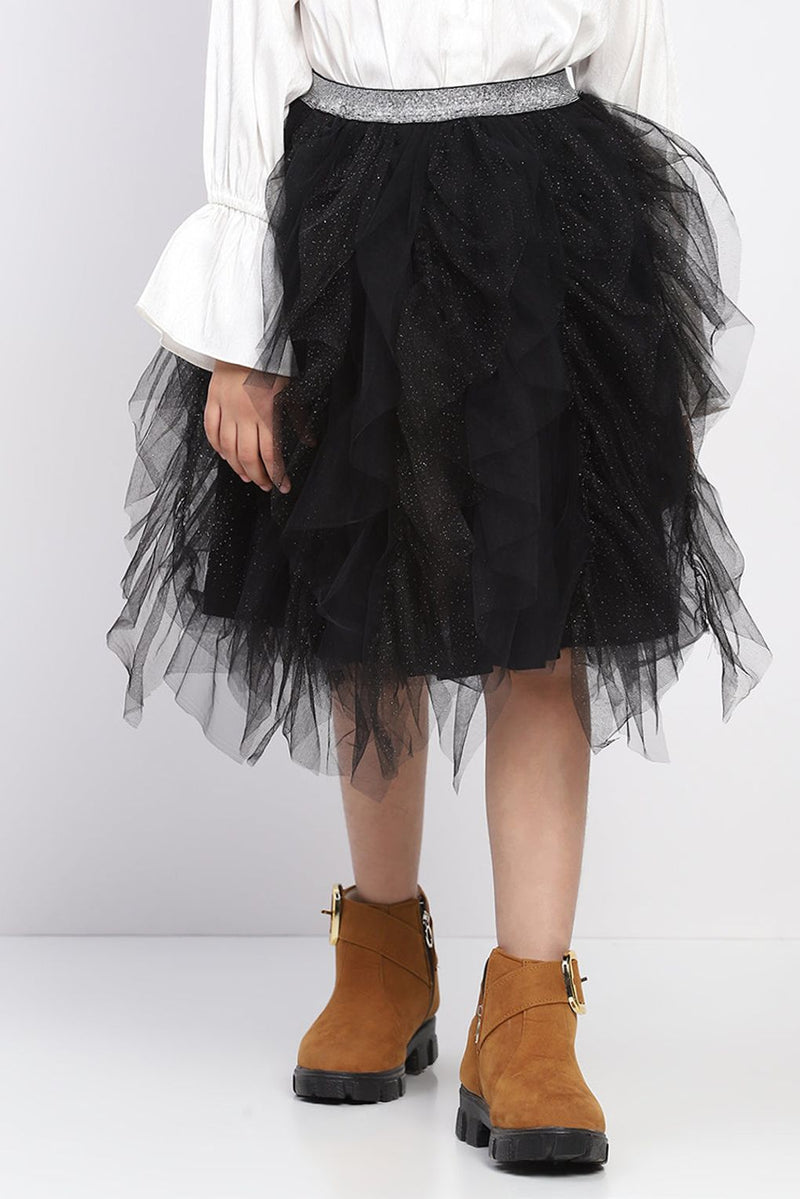Girl's Black Layred Ruffled Tulle Skirt