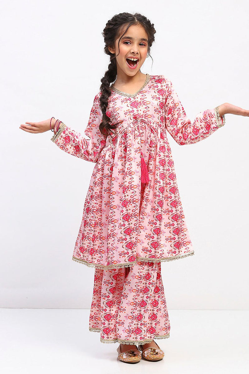 Spunkies Girls Full Sleeve Printed Anarkali Kurta and Palazzo Set