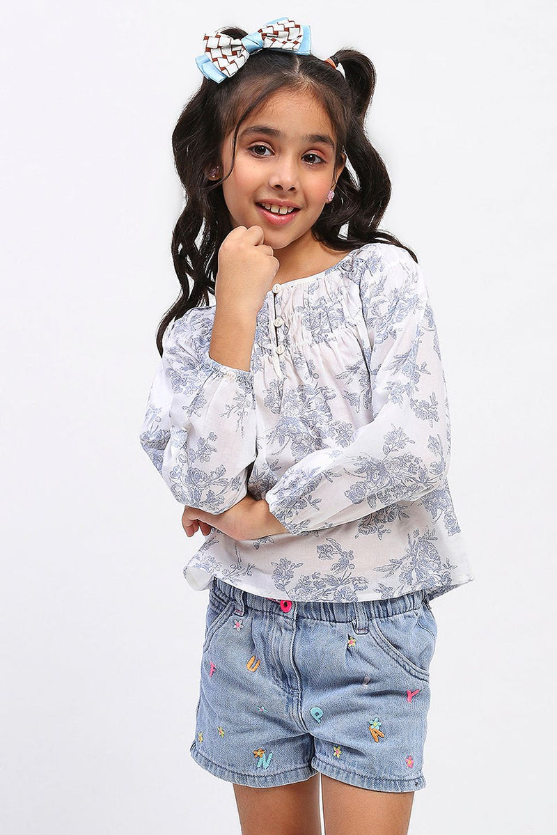 Spunkies Girls White Cotton Printed Top