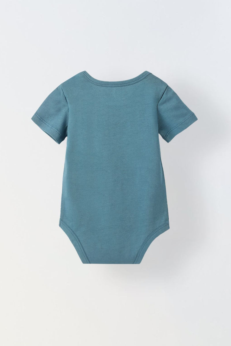 Blue Cotton Jersey Solid Romper for Infants