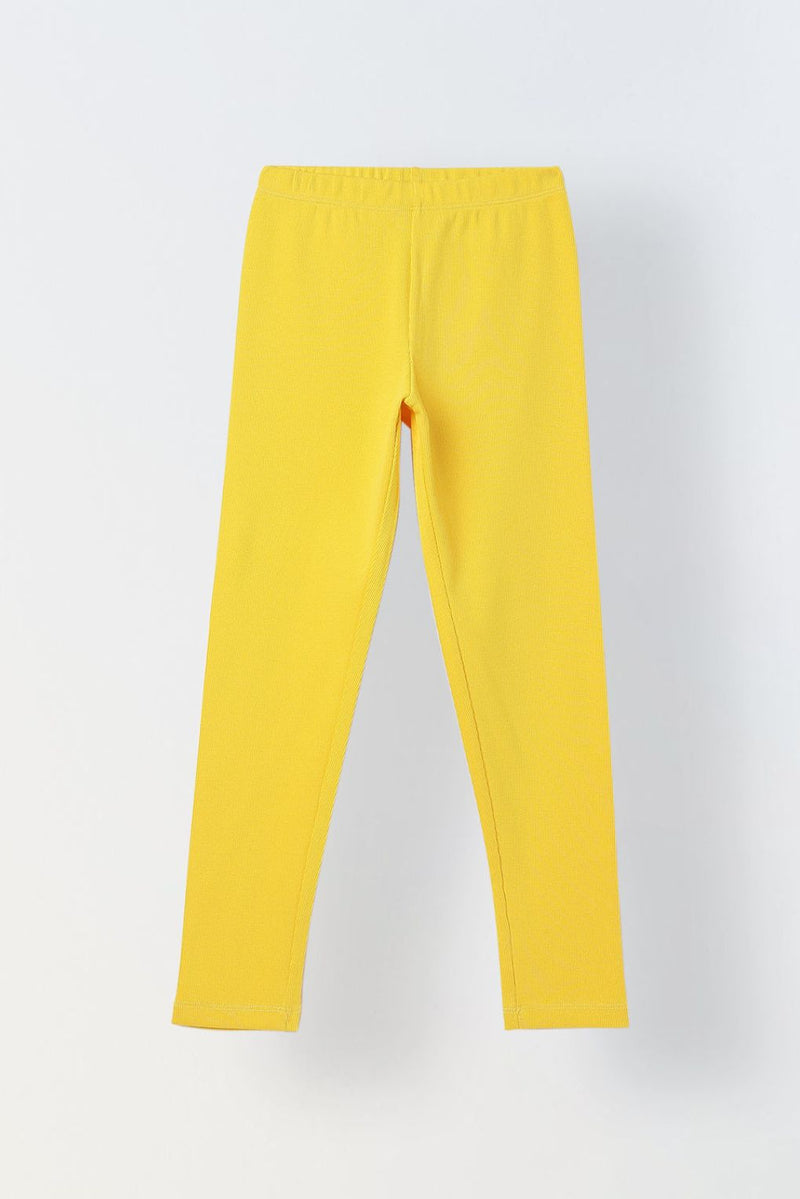 Spunkies Girls Yellow Ribbed Fitted Leggings