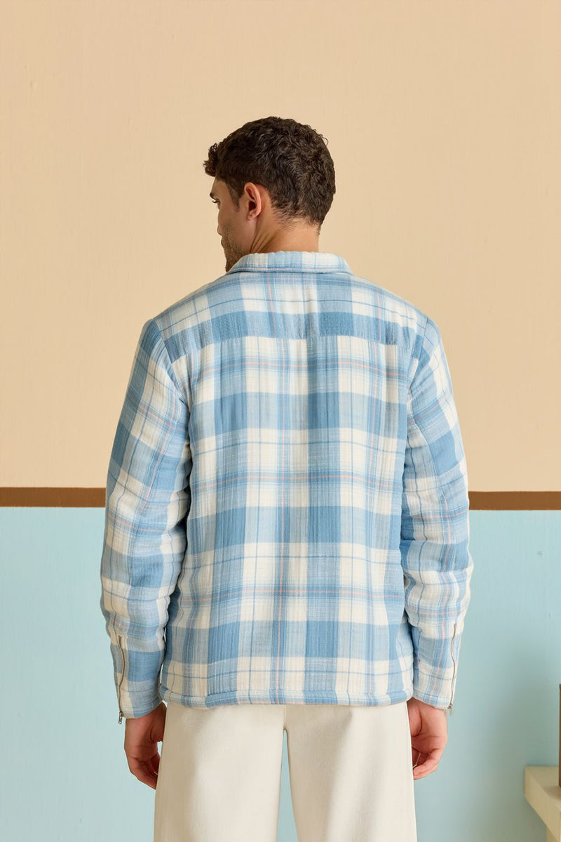 Horizon Blue Checked Zip Shacket
