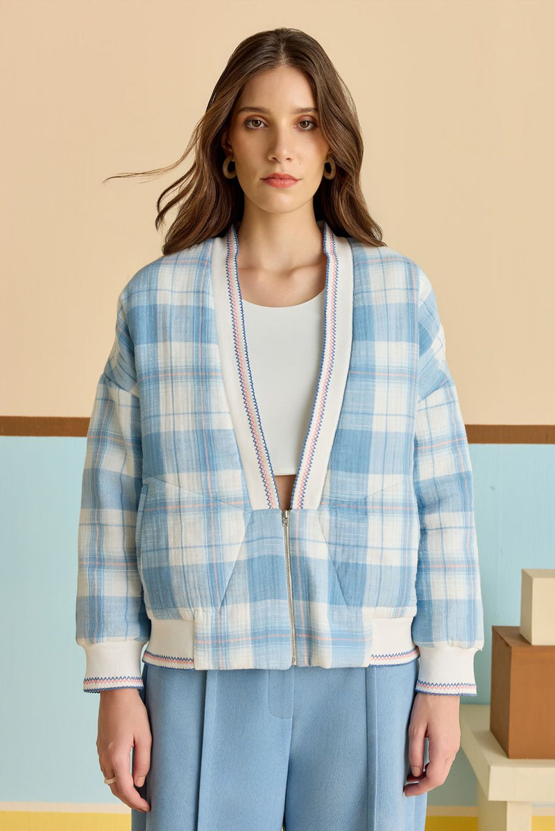 Frosted Plaid Quilted Jacket