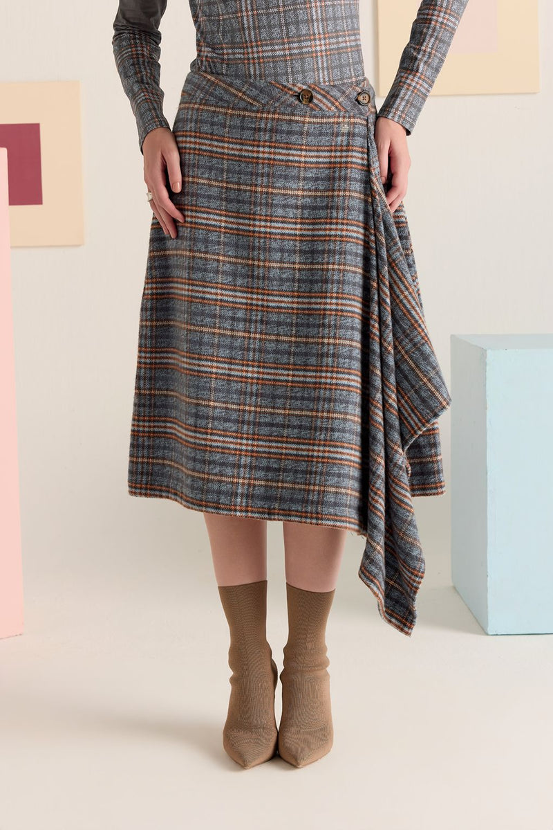 Check Wrap Skirt