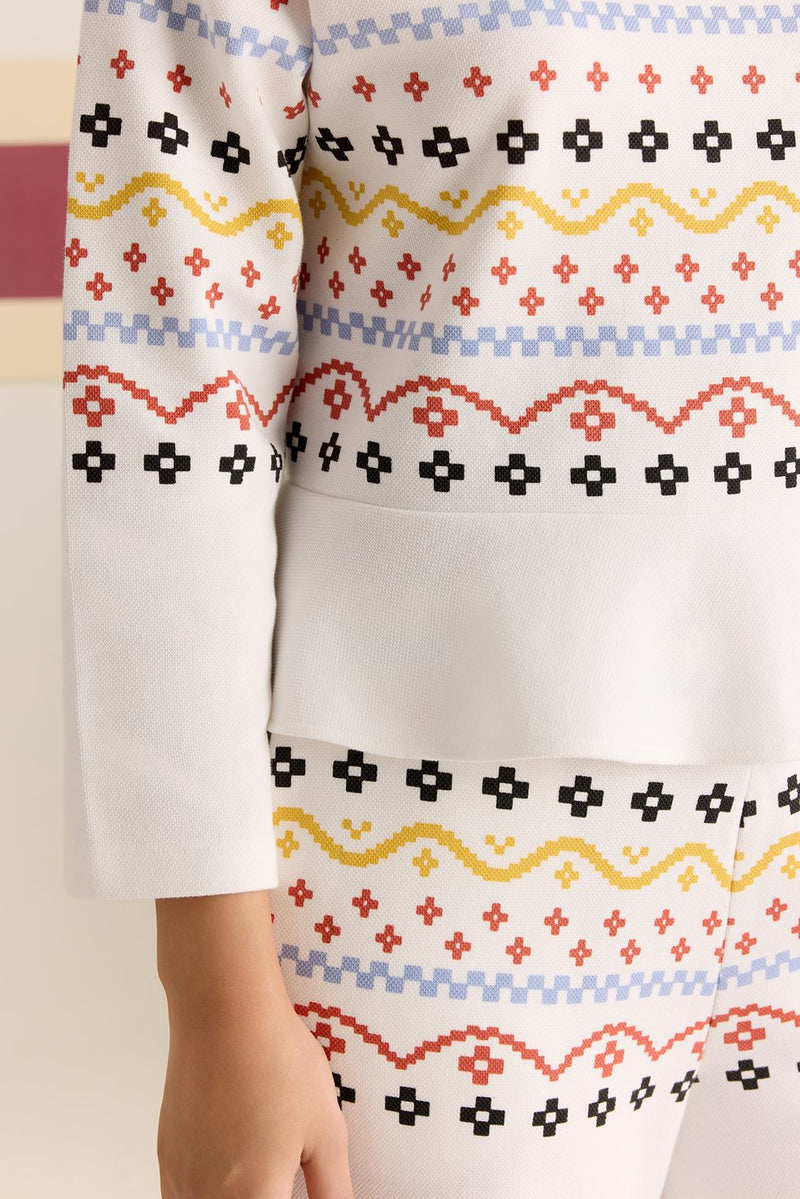 Motif Pique High Neck Top