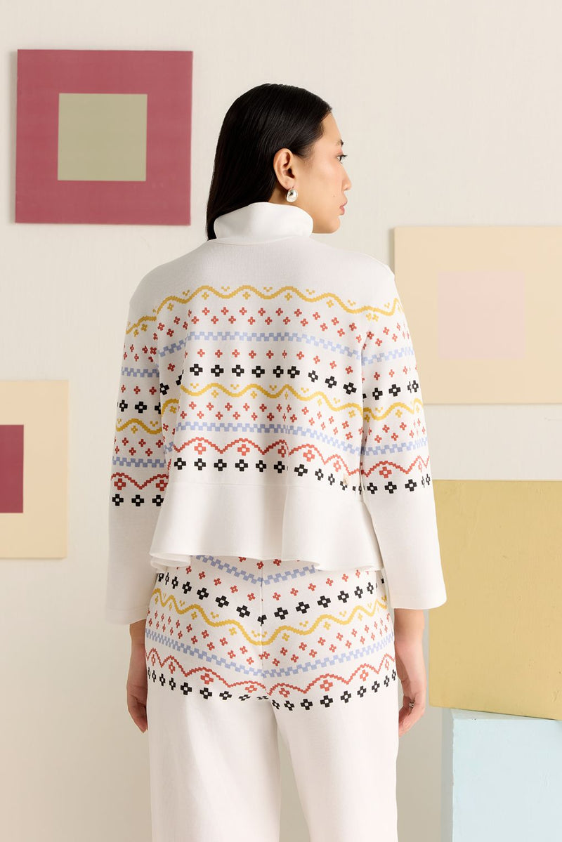Motif Pique High Neck Top