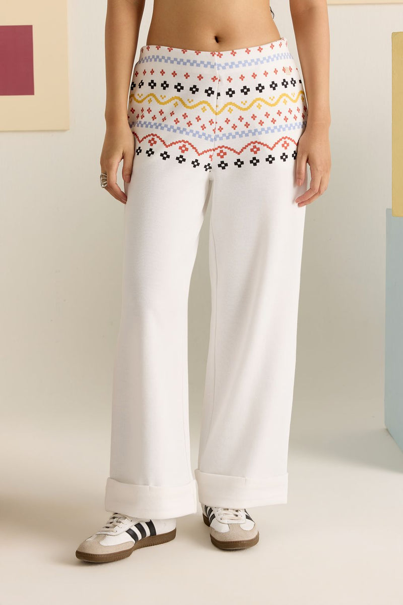 Motif Pique Straight Pants